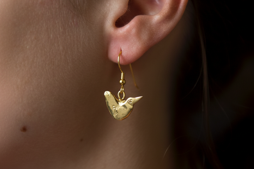 Bird earrings , gold vermeil - Ogham Treasure