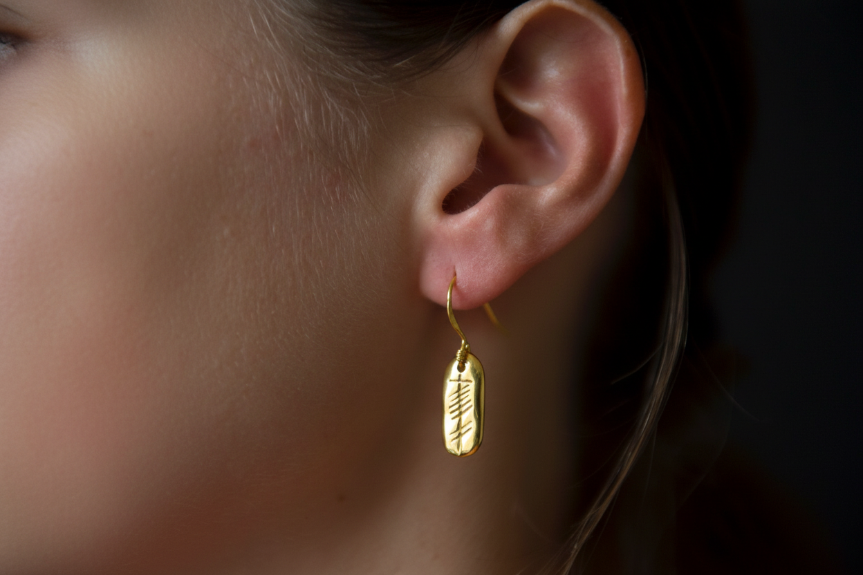 Carved Love Earring- single - Ogham Treasure
